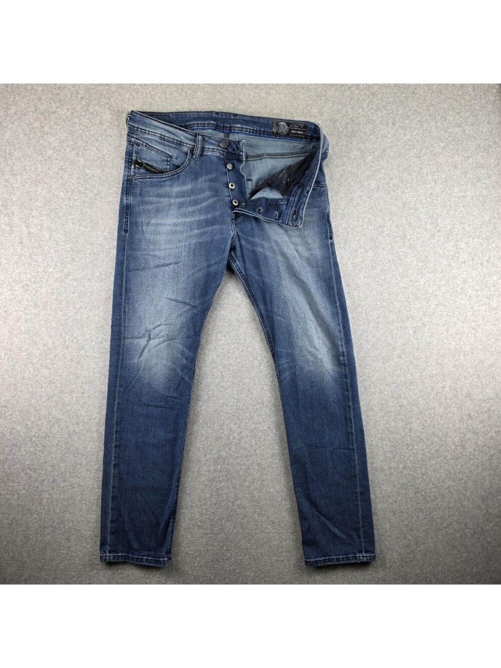 Diesel Belther Jeans Mens 32x30 Slim Taper Blue Stretch Denim Button Fly